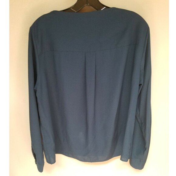 Uniqlo Womens Boat Neck Long Sleeve Chiffon Top Blouse Large Navy Blue Casual - Picture 2 of 6